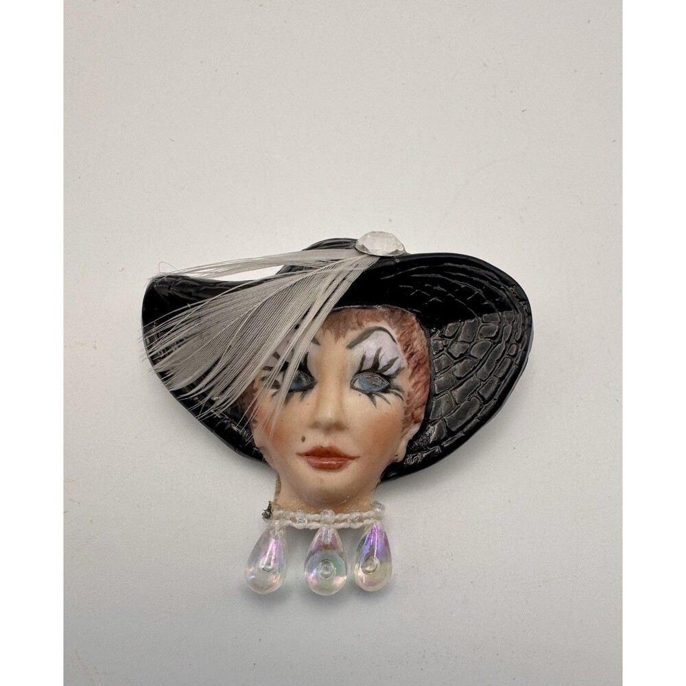 Vintage 1992 Ro-Re Resin Pin Brooch Glamour Girl Pop Art Appliqués 2"